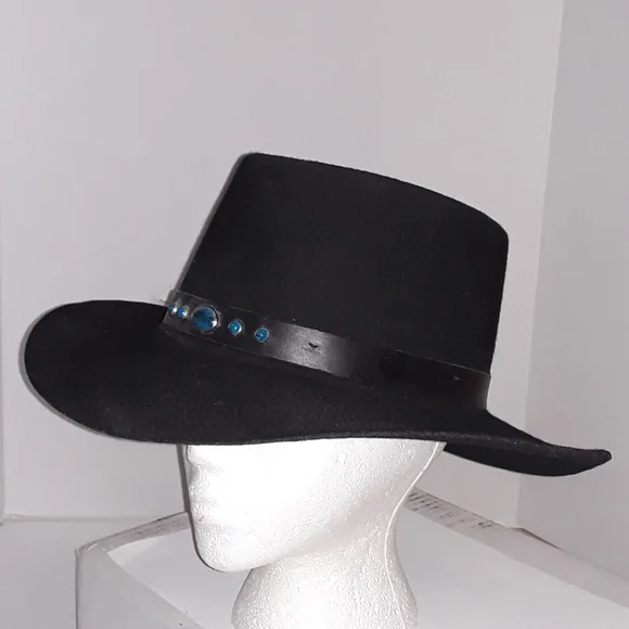 Websters Black Felt Western Gambler\'s Hat - Vintage - Medium - HTF Western Wool Felt Gambler Hat – Village Hat Shop main image 2